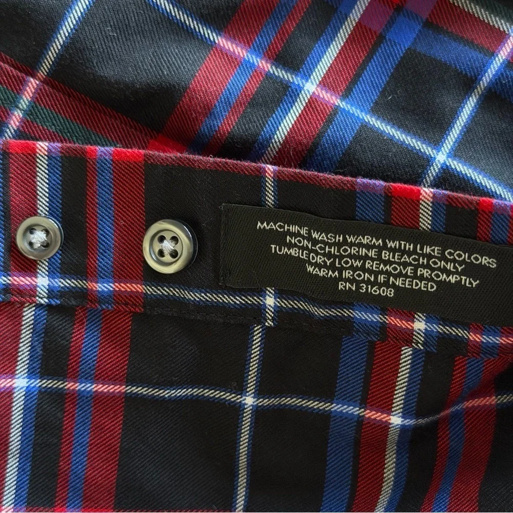Jos. A. Bank Shirt Mens M Red Blue Plaid Tailored Long Sleeve Button Down Casual